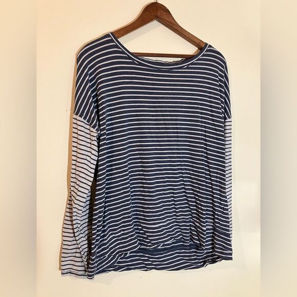 Calvin Klein Performance Tops - Calvin Klein long sleeve T-shirt, navy and white, striped, women’s size large